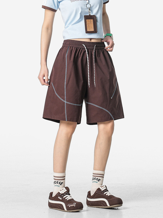 FoxLeap - Unisex Contrast Stitch Lightweight Breathable Sport Shorts