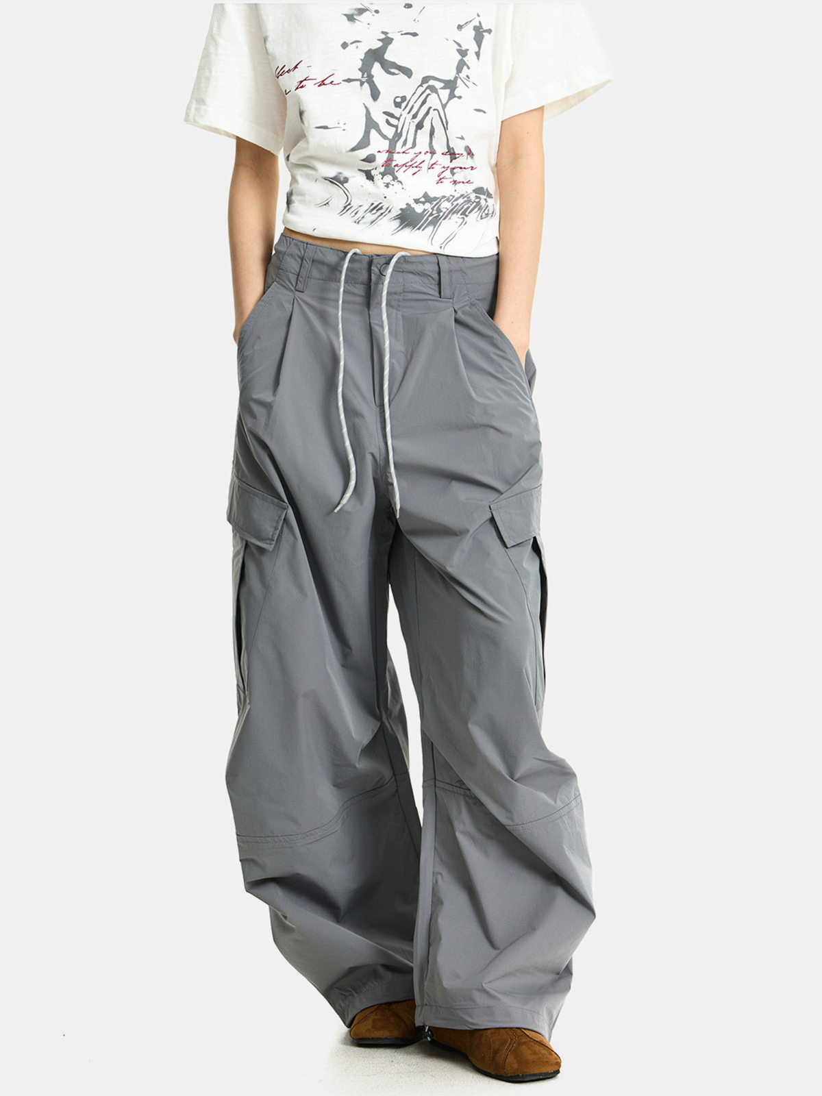 FoxSight - Unisex Lace-Up Layered Pink Curved Parachute Pants