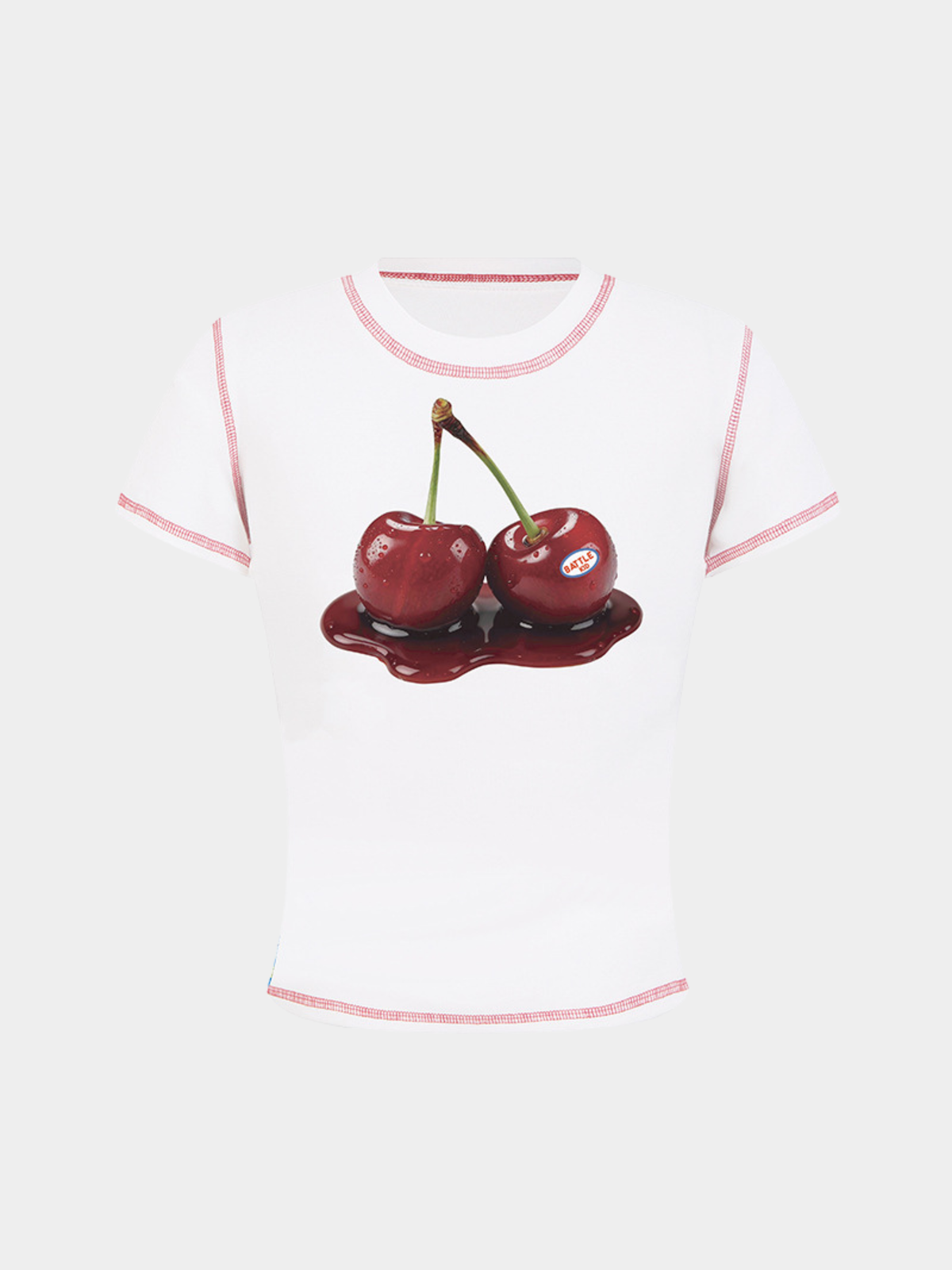 BerryPop - Women's Contrast Stitch Dopamine Print Cropped T-Shirt