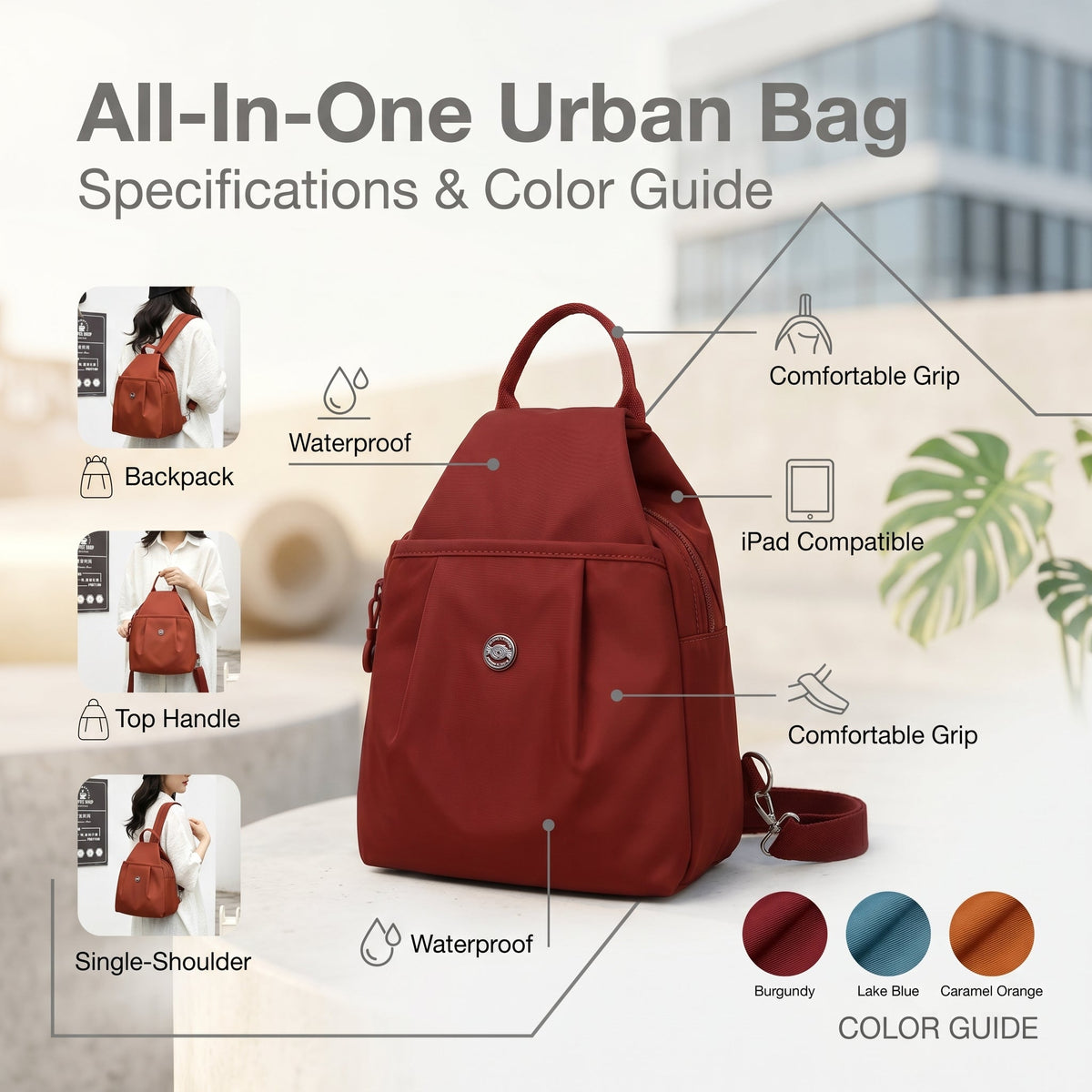 Multi-Way Convertible Backpack Sling Bag - Water-Resistant & iPad Friendly